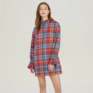 NWT Something Navy Mock Neck Long Sleeve Plaid Mini Dress Multicolors Women XXS